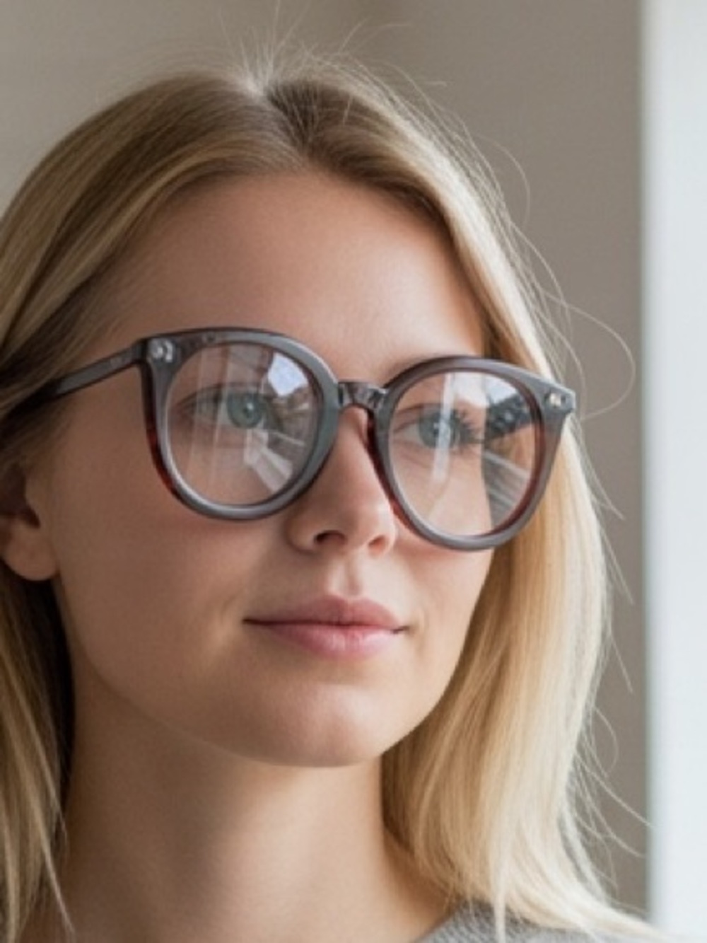 Round Clear-Frame Women's Glasses in Gray-Brown